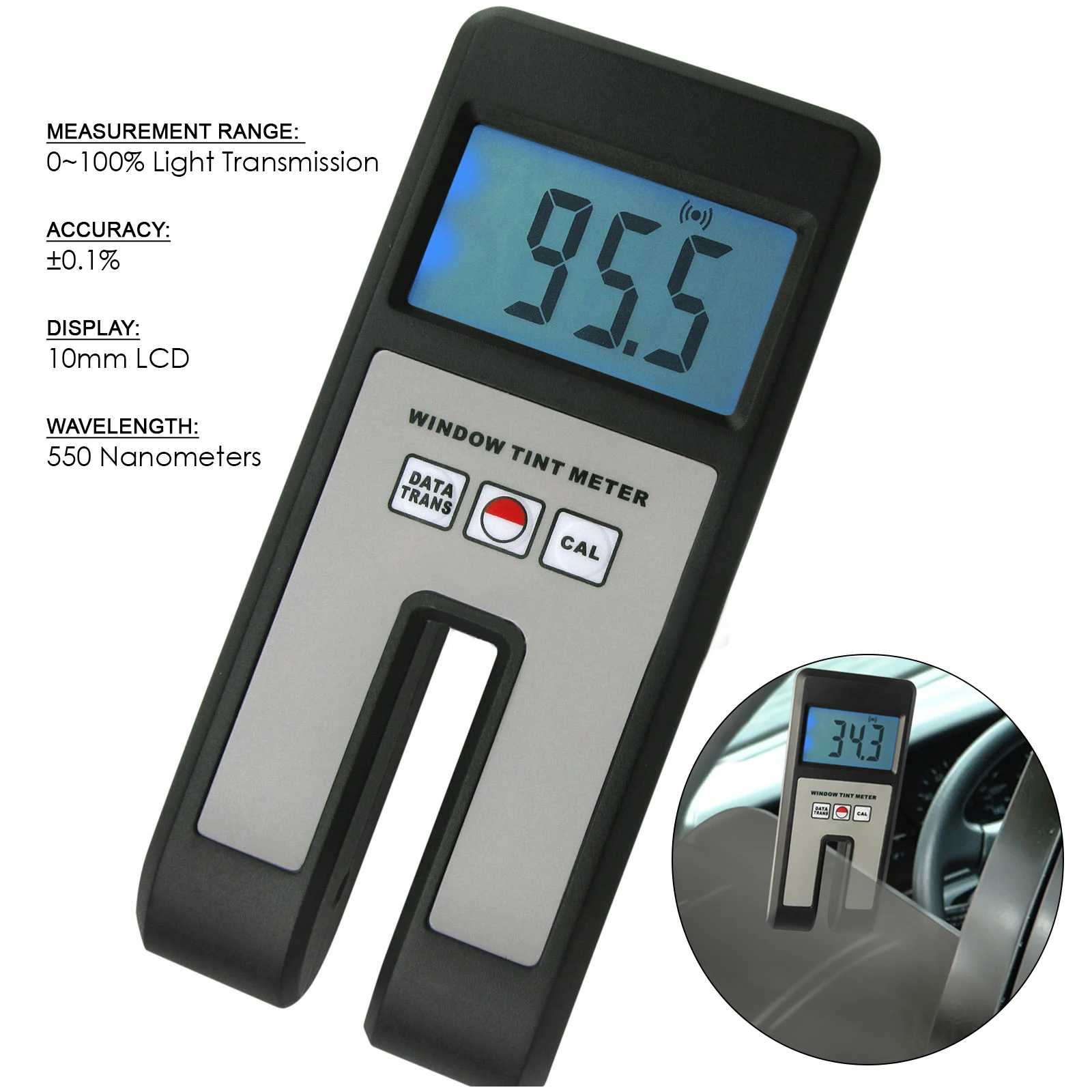 Digital Window Tint Meter for Transparent and Semitransparent Materials of Visual Light Transmission with Auto Calibration
Digital Window Tint Meter for Transparent and Semitransparent Materials of Visual Light Transmission with Auto Calibration