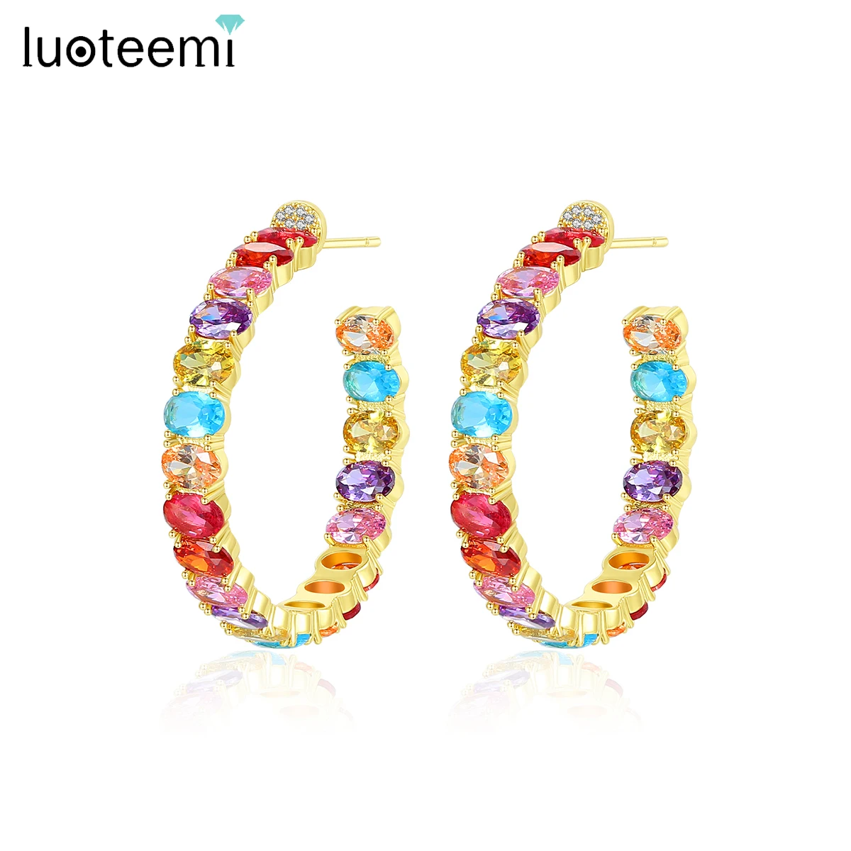 

LUOTEEMI Rainbow Large Hoop Earrings for Women Anniversary Fashion Jewelry Party Boucles D Oreille Femme Bijoux Christmas Gifts