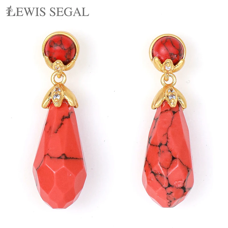 

LEWIS SEGAL Red Turquoise Stud Earrings for Women Independent Girl Luxury Medieval Style Fine Jewelry Vintage 18K Gold Plated