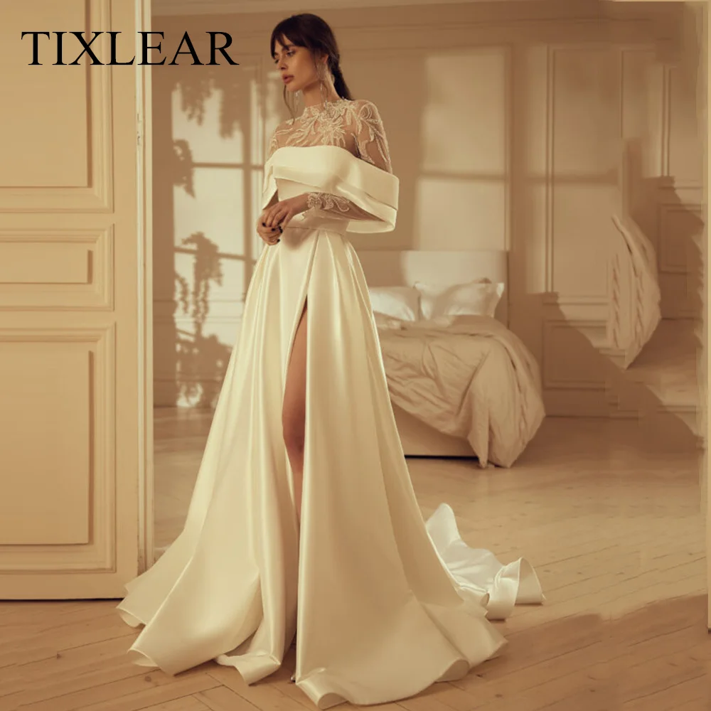 Tixlear Elegant Wedding Dress 2023 Matte Satin High Neck Off the Shoulder Illusion Sleeves Formal Occasion Dresses Robe Mariée
Tixlear Elegant Wedding Dress 2023 Matte Satin High Neck Off the Shoulder Illusion Sleeves Formal Occasion Dresses Robe Mariée