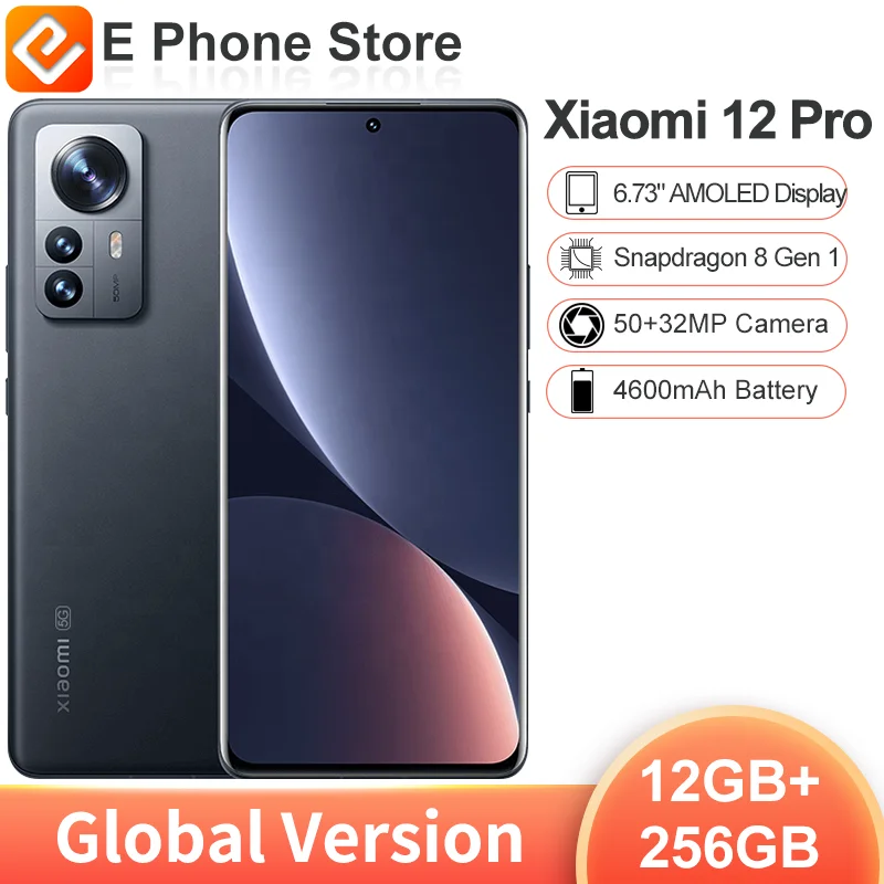 

Global Version Xiaomi 12 Pro 12GB+256GB Snapdragon 8 Gen 1 6.73" AMOLED DotDisplay 50MP+32MP Camera 4600mAh Battery NFC