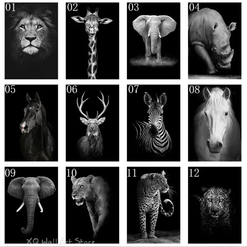 Black White Animals Art Canvas Paintings On The Wall Lion Tiger Elephant Posters and Prints Wall For Living Room Home Frameless
Black White Animals Art Canvas Paintings On The Wall Lion Tiger Elephant Posters and Prints Wall For Living Room Home Frameless