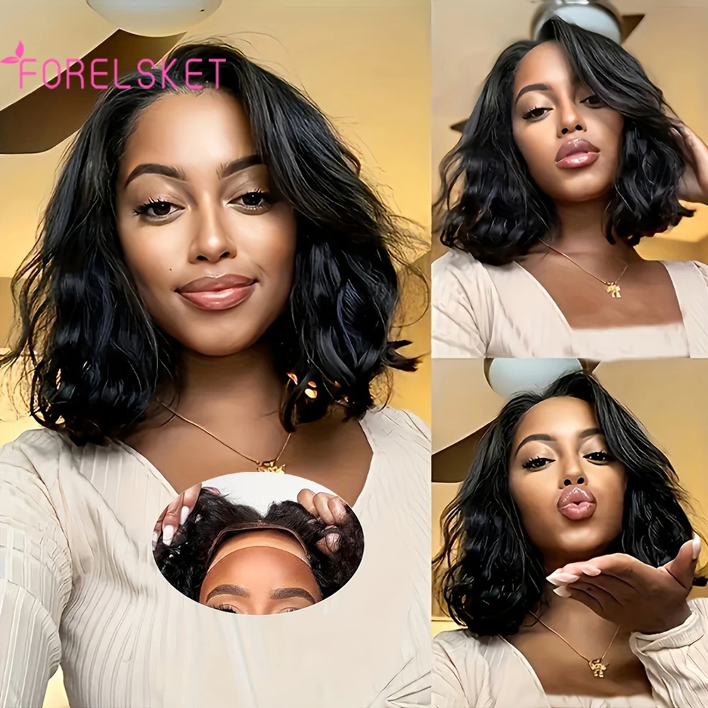 

4x4 Lace Closure Wear and Go Glueless Bob Wig-Body Wave Lace Front Human Hair Wigs for Black Women-Pre Plucked and Pre Cut