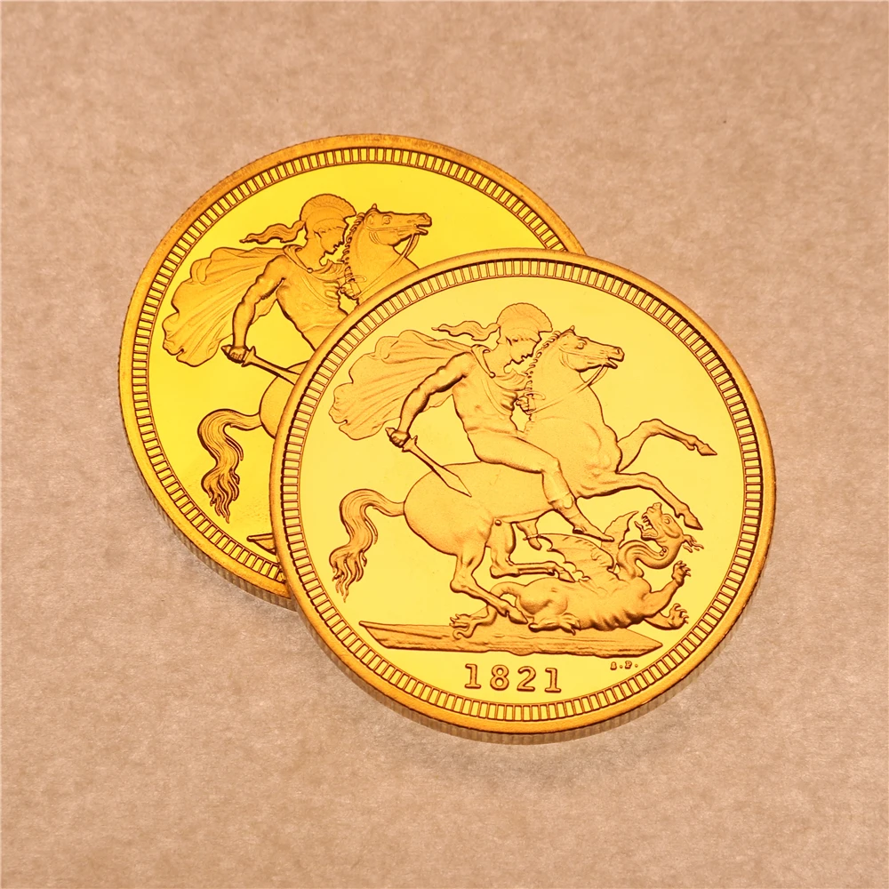 1821 Англия, Англия, Джордж IV, Золотое искусство, 1 унция, позолоченная монета 24K
1821 Англия, Англия, Джордж IV, Золотое искусство, 1 унция, позолоченная монета 24K