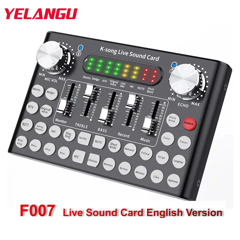 YELANGU F007 Live Sound Card Sound board Sound Effect Board Mixer for Live Broadcast, K Songs, Live Recording, Home KTV
YELANGU F007 Live Sound Card Sound board Sound Effect Board Mixer for Live Broadcast, K Songs, Live Recording, Home KTV