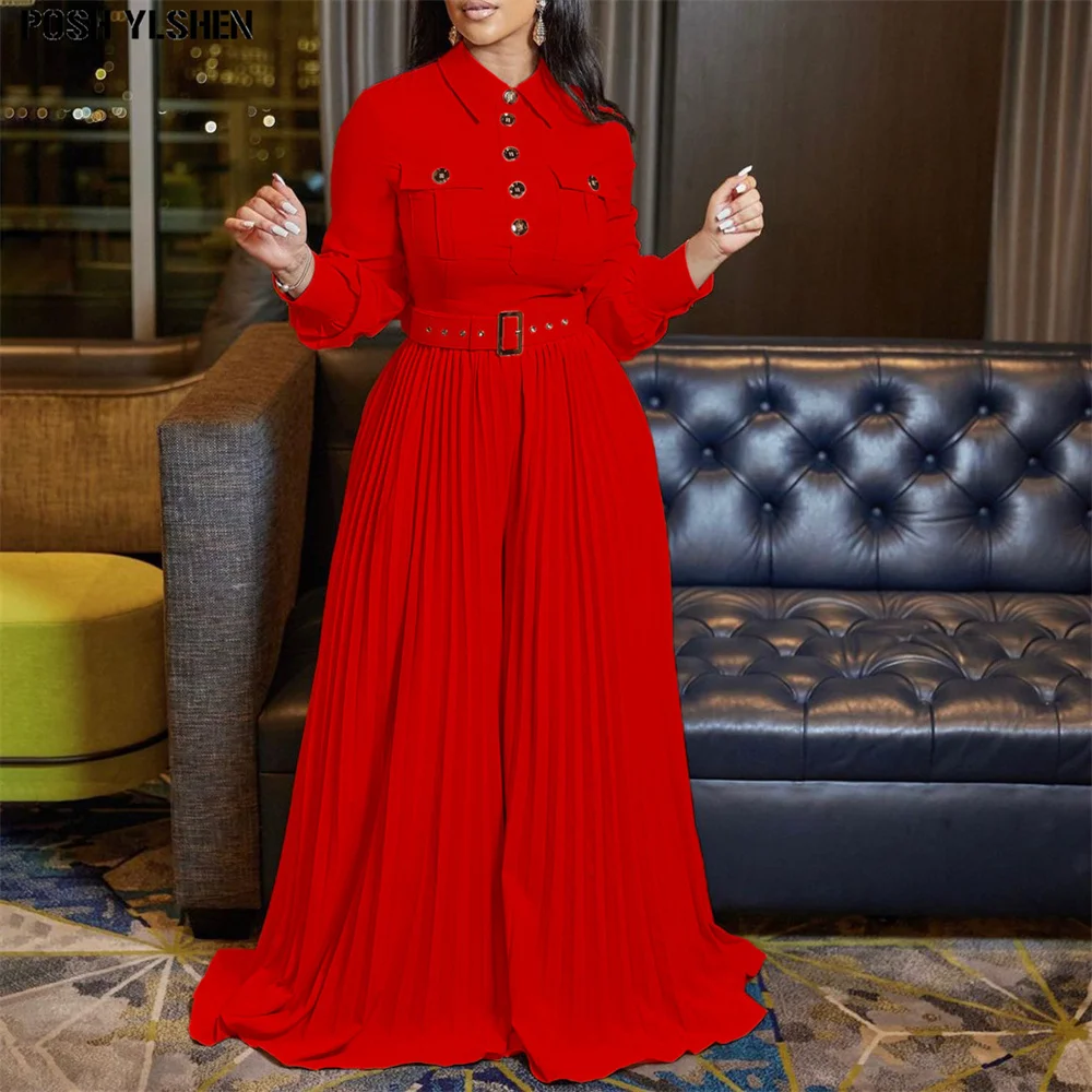 Elegant Pleated Jumpsuit African Dresses for Women Fall Outfits Long Sleeve Button Shirt Top Lady One Piece Club African Clothes
Elegant Pleated Jumpsuit African Dresses for Women Fall Outfits Long Sleeve Button Shirt Top Lady One Piece Club African Clothes