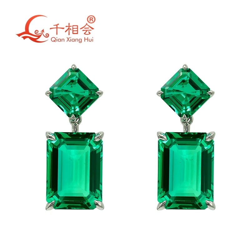 Emerald 11*15mm 925 Silver green earrings Emerald stone white Moissanite drop studs Engagement Party Jewelry women 
Emerald 11*15mm 925 Silver green earrings Emerald stone white Moissanite drop studs Engagement Party Jewelry women