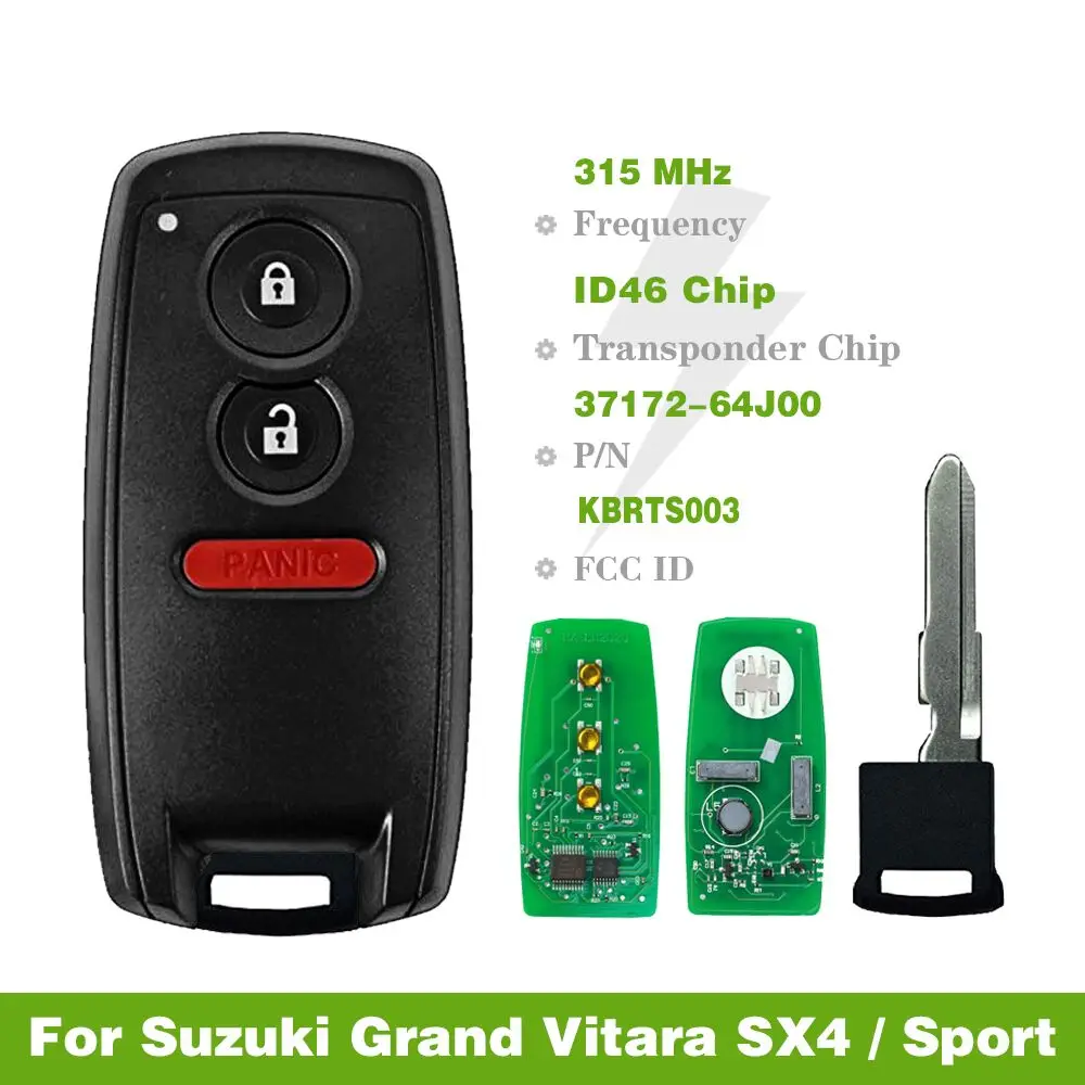CN048016 Aftermarket Smart For Suzuki Grand Vitara SX4 / Sport Proximity Key Fob ID46 Chip 315MHz P/N KBRTS003 / 37172-64J00
CN048016 Aftermarket Smart For Suzuki Grand Vitara SX4 / Sport Proximity Key Fob ID46 Chip 315MHz P/N KBRTS003 / 37172-64J00