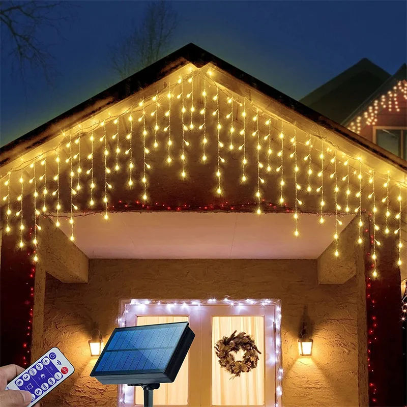 Solar LED Icicle Curtain Lights Christmas Garland Outdoor Fairy String Light Festoon Holiday Light Wedding Street Patio Decor
Solar LED Icicle Curtain Lights Christmas Garland Outdoor Fairy String Light Festoon Holiday Light Wedding Street Patio Decor
