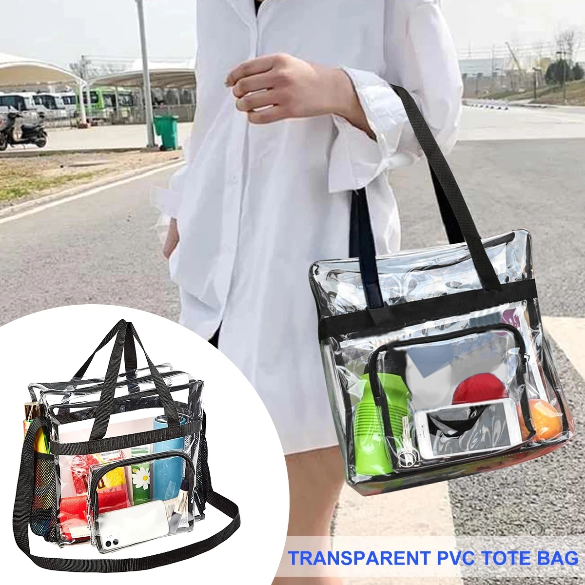 Women PVC Shoulder Gym Clear Bag Unisex Casual Transparent Handbag Travel Large Capacity Crossbody Satchel Purse Messenger Tote
Women PVC Shoulder Gym Clear Bag Unisex Casual Transparent Handbag Travel Large Capacity Crossbody Satchel Purse Messenger Tote
