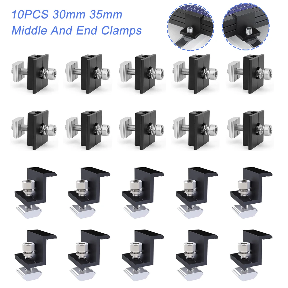 10PCS 30mm 35mm Solar Bracket Mounting Clamps PV Panel Adjustable Middle Clamp End Clamp Solar Rail Clip For Fixed Solar Modules
10PCS 30mm 35mm Solar Bracket Mounting Clamps PV Panel Adjustable Middle Clamp End Clamp Solar Rail Clip For Fixed Solar Modules