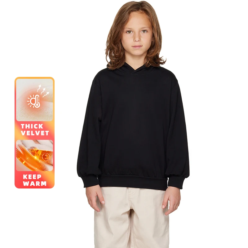 

2 Piece Kids Thickened Winter Sportswear for Big Girl and Boy Plus Thick Velvet Sweatshirt Fleece Warm Hoodie Pants Set Children