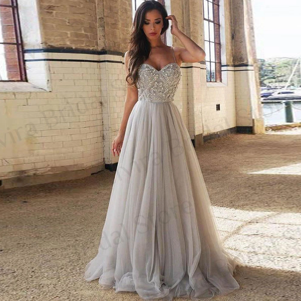Vintage Court Train Evening Dresses Grey 2023 Tulle A-Line Women Special Occasion Party Gowns Sequins Beads Spaghetti Straps
Vintage Court Train Evening Dresses Grey 2023 Tulle A-Line Women Special Occasion Party Gowns Sequins Beads Spaghetti Straps