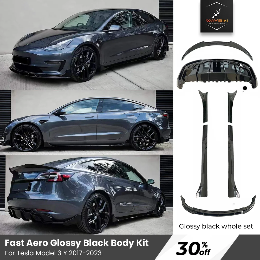 

Tesla Body Kits 2024 Glossy Black Fast Aero Bumper Lip Rear Diffuser Sdie Skirts Spoiler Tuning For Tesla Model 3 Y 2017- 2024