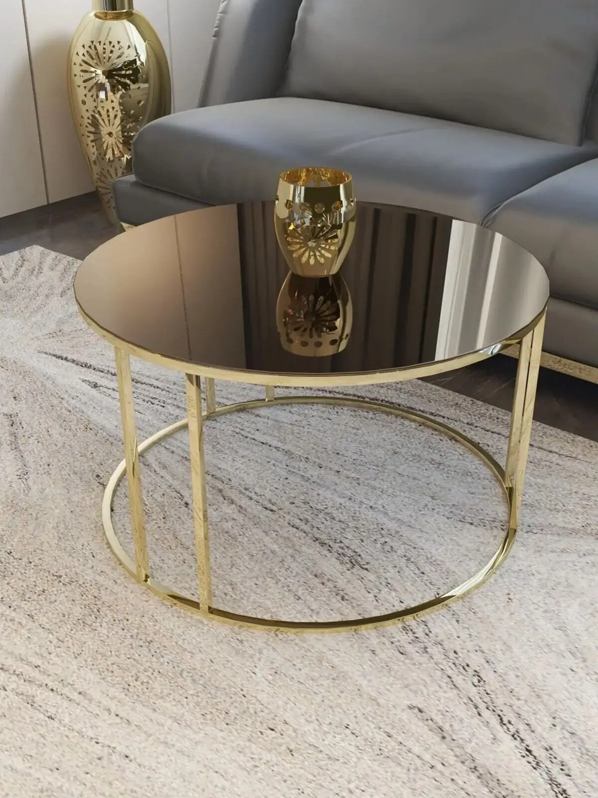 

Gold Metal Center Table Unbreakable Mirrored Glass Single Scandinavian Side Table Tea Coffee Service Table Round Living Room Bed
