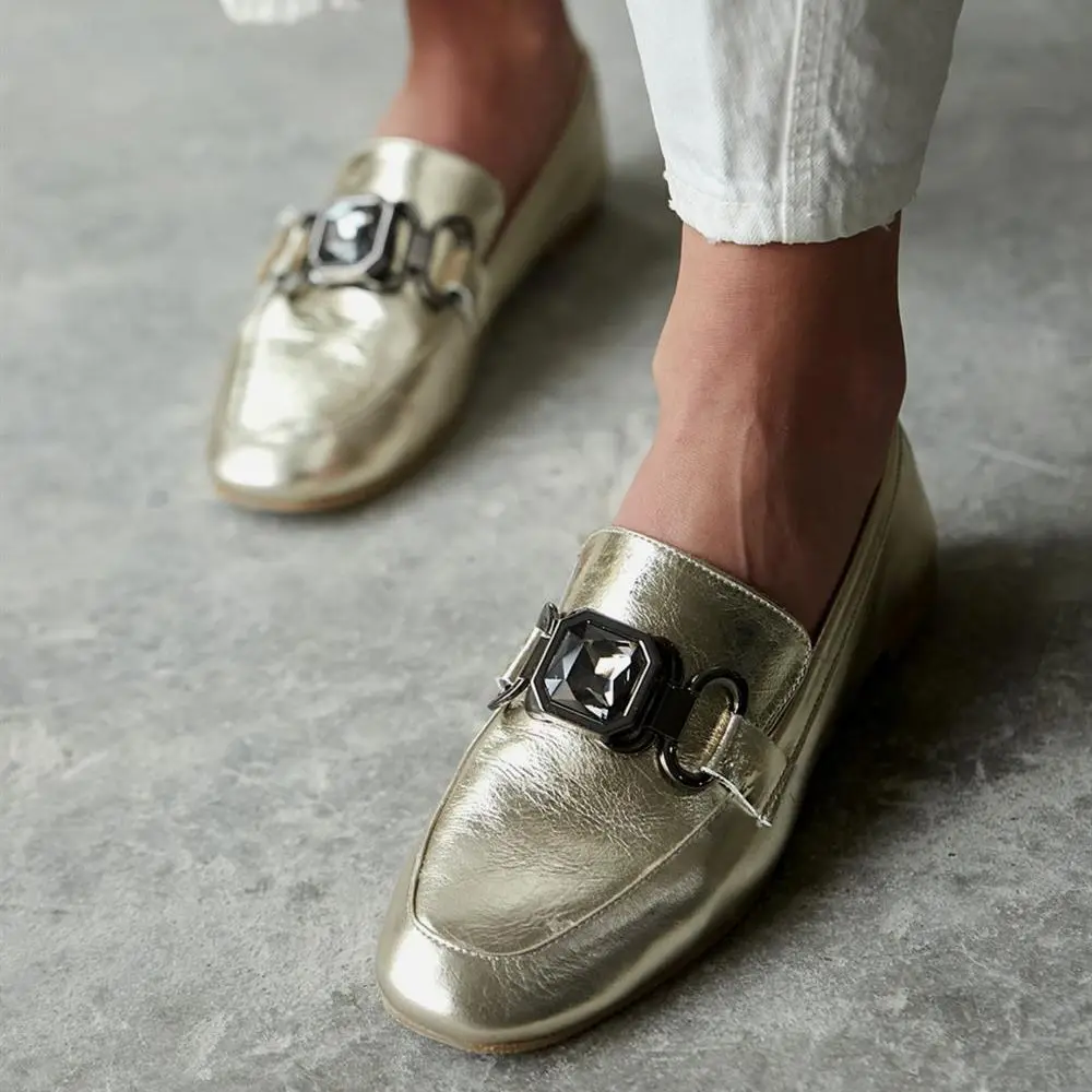 Curry Interior Exterior Genuine Leather Stone Detail Shiny Loafer Flats Poshnmore Gold Bronze Silver Oxford Casual Shoes
Curry Interior Exterior Genuine Leather Stone Detail Shiny Loafer Flats Poshnmore Gold Bronze Silver Oxford Casual Shoes