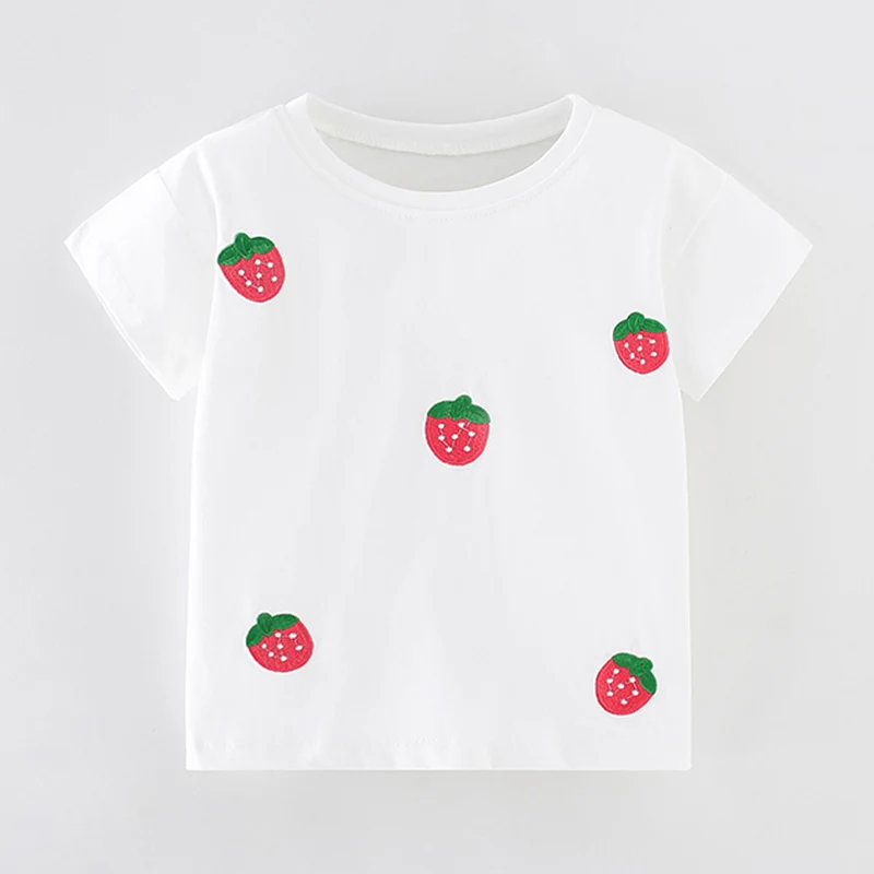 

Качественные брендовые футболки из 100% чесаного хлопка, лето 2024, одежда для маленьких девочек с короткими рукавами, Детская Повседневная футболка для девочек с мультяшным рисунком