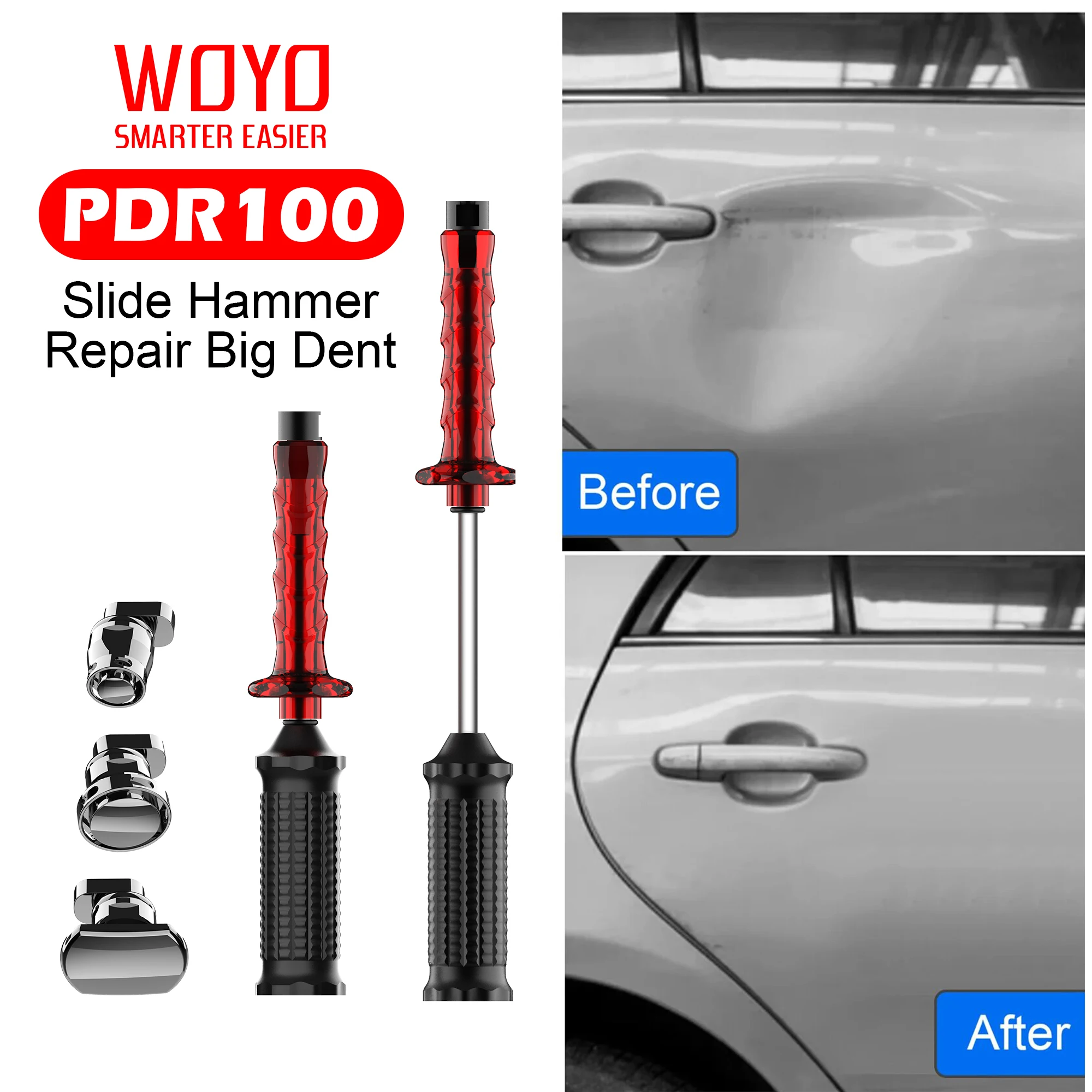 

WOYO Slide Hammer Dent Puller PDR100 Car Body Paintless Dent Repair Tool with Tab Set Auto PDR Paintless Dent Puller for All Car