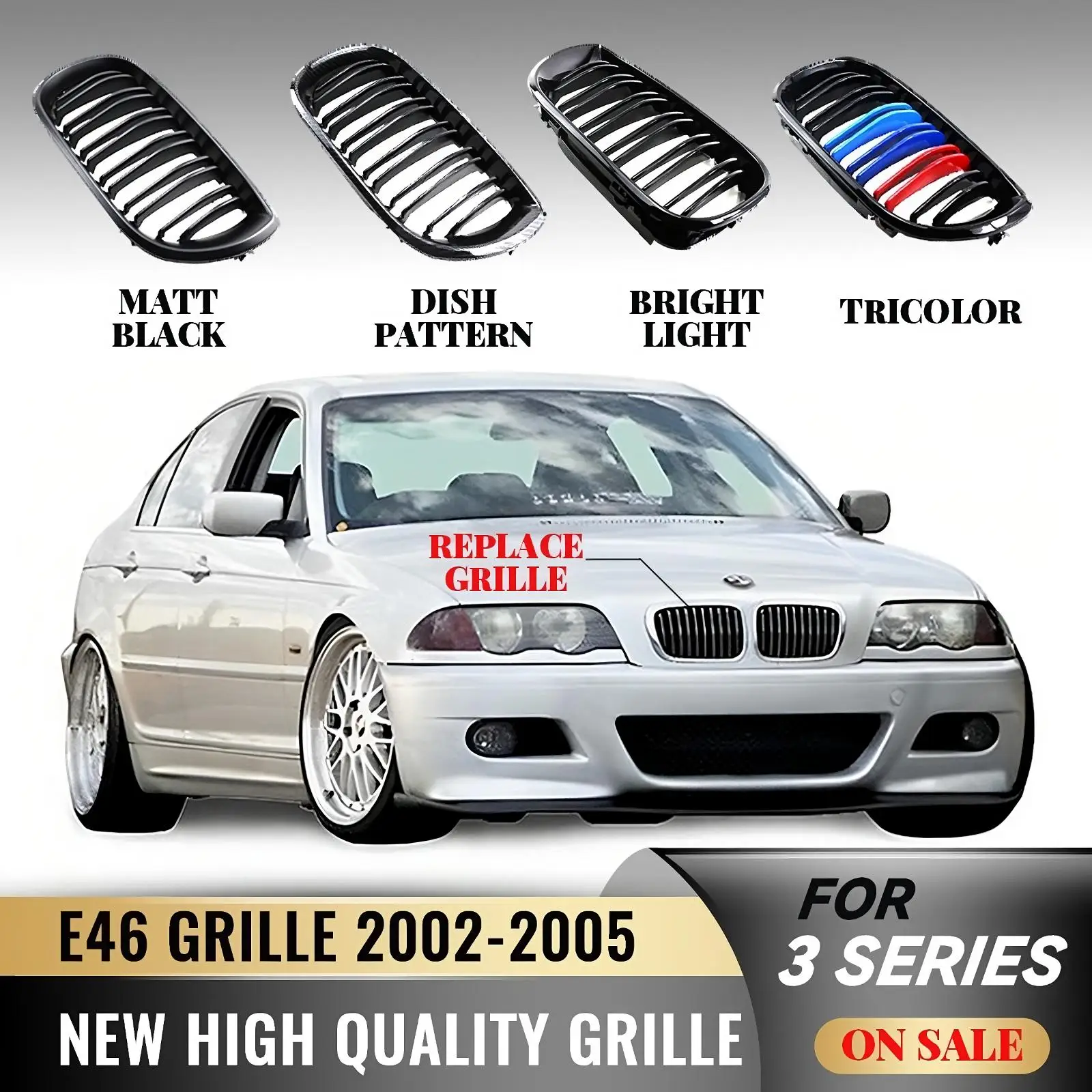 For BMW E46 grille 3 Series 4 Door E90 E91 318i 320i 325i 330i 2002 2003 2004 Carbon fiber electroplating process Modification
For BMW E46 grille 3 Series 4 Door E90 E91 318i 320i 325i 330i 2002 2003 2004 Carbon fiber electroplating process Modification