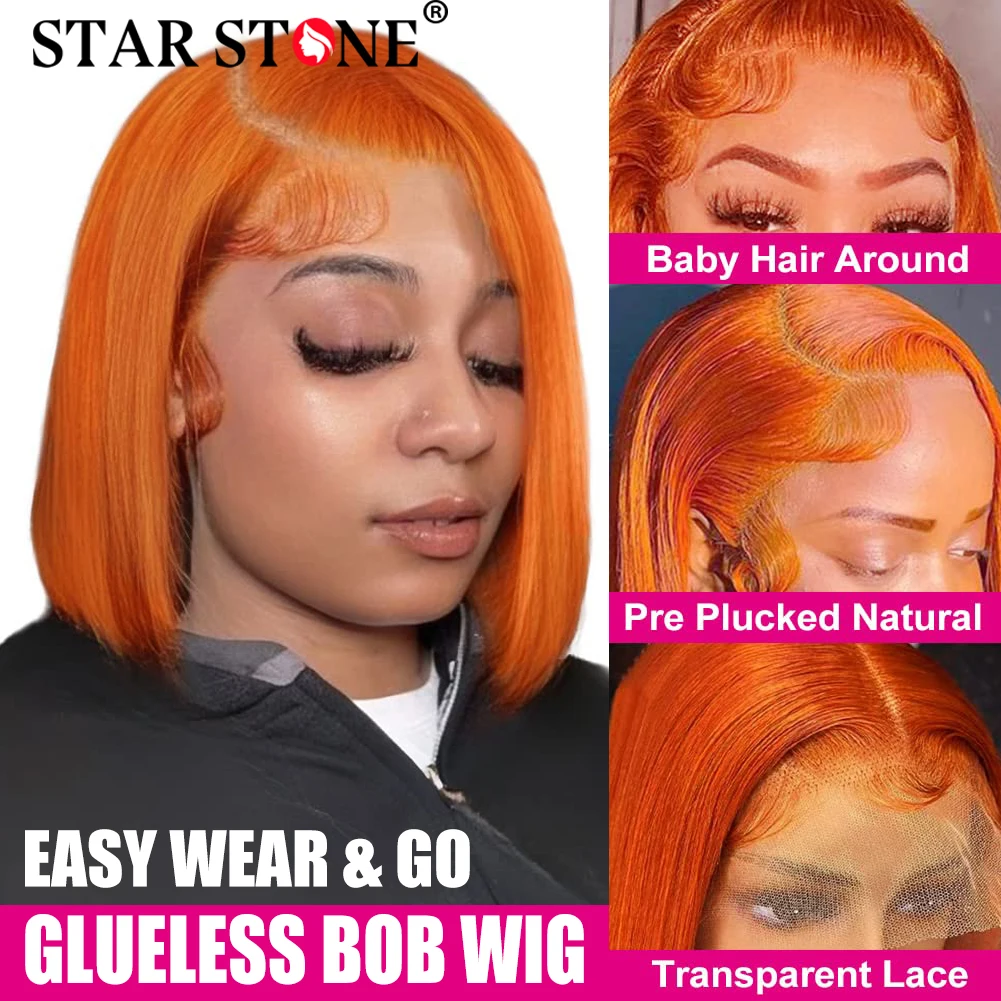 

Glueless Wigs Human Hair Ready To Wear Ginger Orange Short Bob Wigs Human Hair For Woman 6X4 HD Lace Closure Wig On Sale