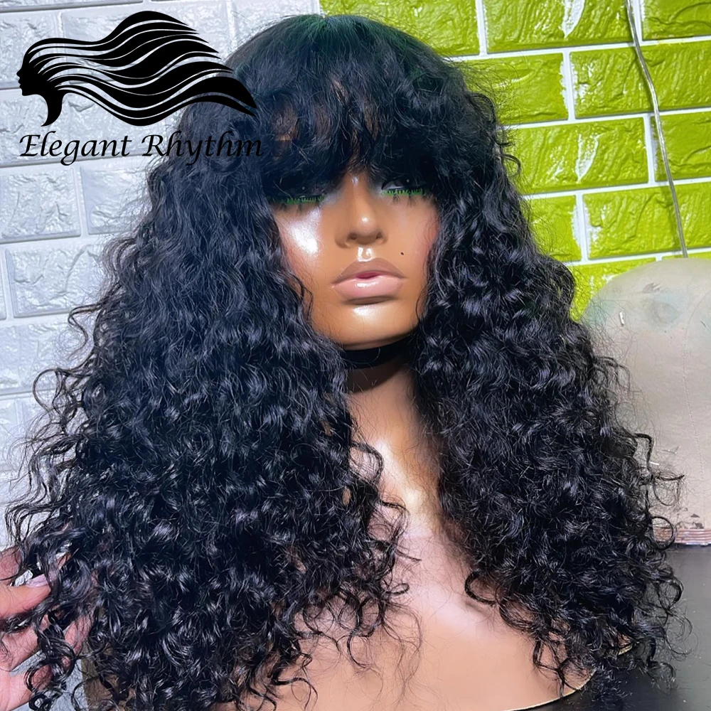 

Glueless Curly Bang Human Hair Wigs For Black Women Full Machine Made Ready To Wear Kinky Curly Bob Wigs With Bangs Pelucas