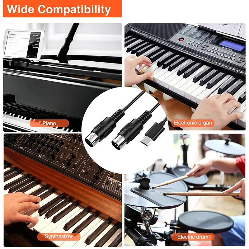 5 Pins MIDI Cable to usb USBC suitable Type-C MIDI Interface for ipad connection musical instrument Roland drum electronic drum 5 Pins MIDI Cable to usb USBC suitable Type-C MIDI Interface for ipad connection musical instrument Roland drum electronic drum