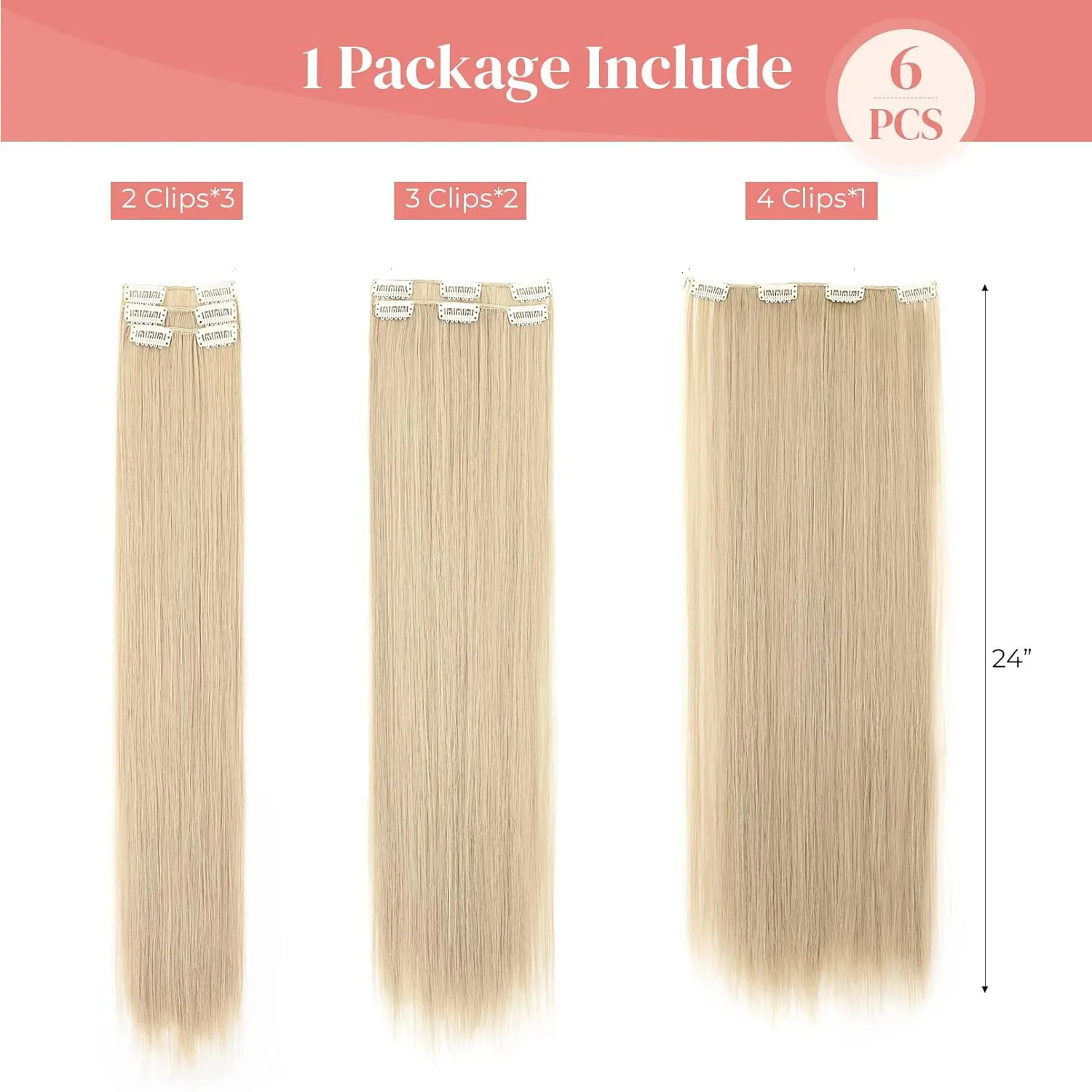

Synthetic Clip On Hair Extension 6Pcs/Set 24inch Straight Hairpiece Curly 16 Clips In Hair Ombre Heat Resistant Fiber