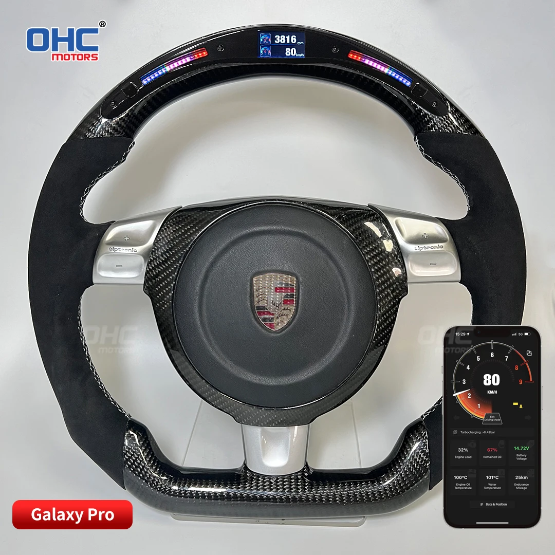 

OHC Carbon Fiber LED Steering Wheel for Porsche Cayenne Pana-mera Ma-can Cay-man Box-ster Spy-der 978 911 991 718 997 GT3 GTS