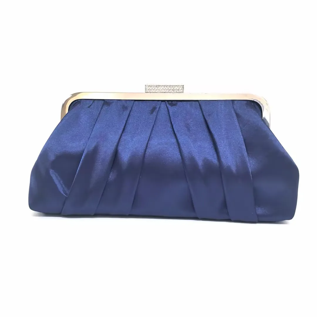 

New Pleated Women Clutch Bag Diamond Clip Clasp Crossbody Satin Celebrity High Evening Bag Chain Detachable Party Women Handbag