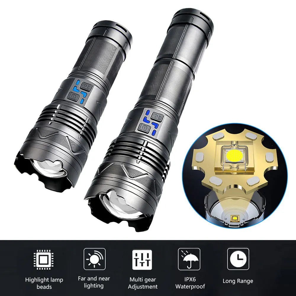 

Super Bright Flash Light Emergency Spotlights Most Powerful Led Tactical Flashlights Outdoor Long Range Powerful LED Torch USB