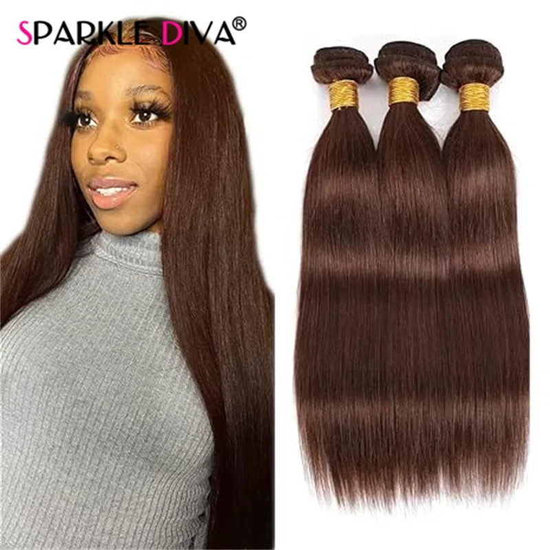 

Raw 1/3/4 Bundles Bone Straight Hair Dark Chocolate Brown 100% Human Hair Extensions Real #4 Colored 8-40 Inch Bundle For Woman