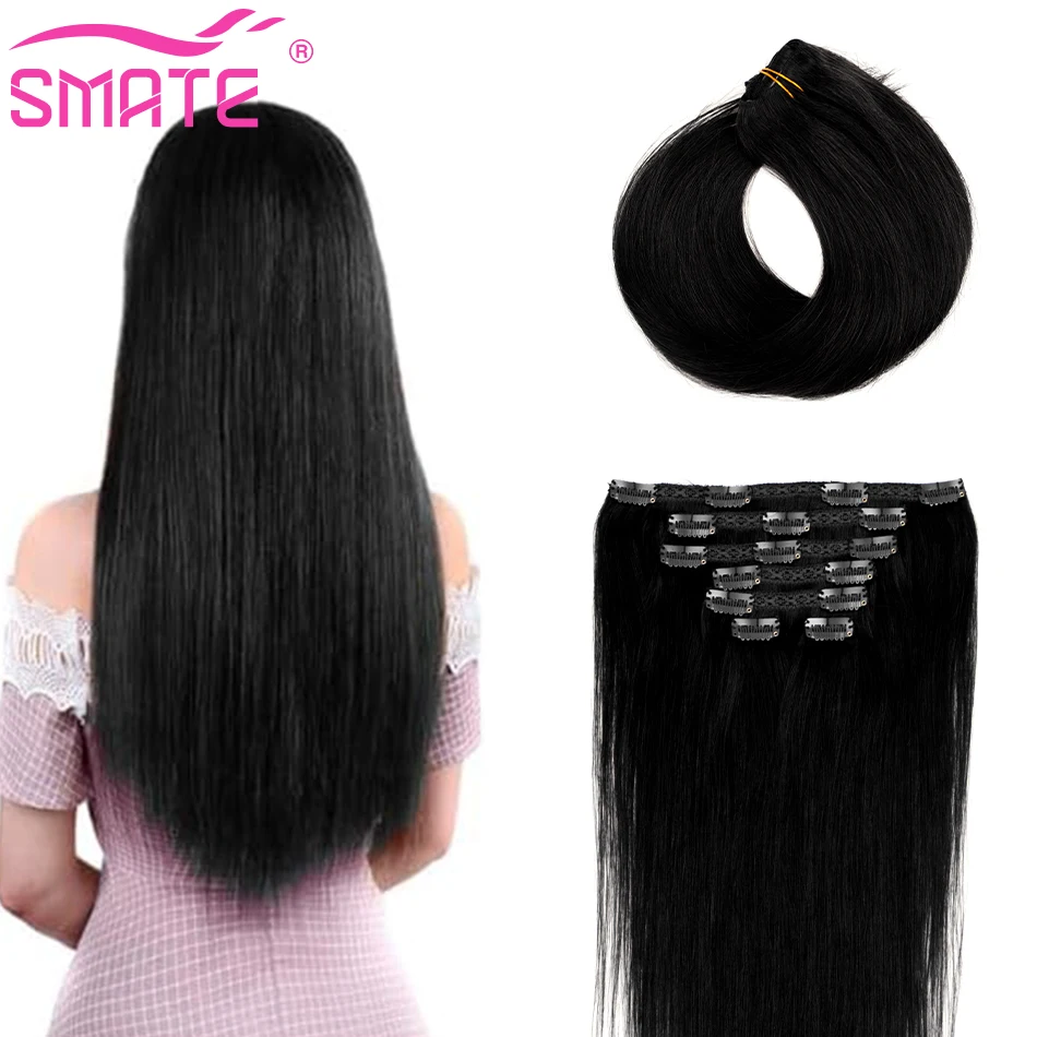 SMATE Clip In Human Hair Extensions 7PCS/Pack Brazilian Straight Remy Hair Black Clip In Hair Piece 100% Human Hair 18-24 Inches
SMATE Clip In Human Hair Extensions 7PCS/Pack Brazilian Straight Remy Hair Black Clip In Hair Piece 100% Human Hair 18-24 Inches