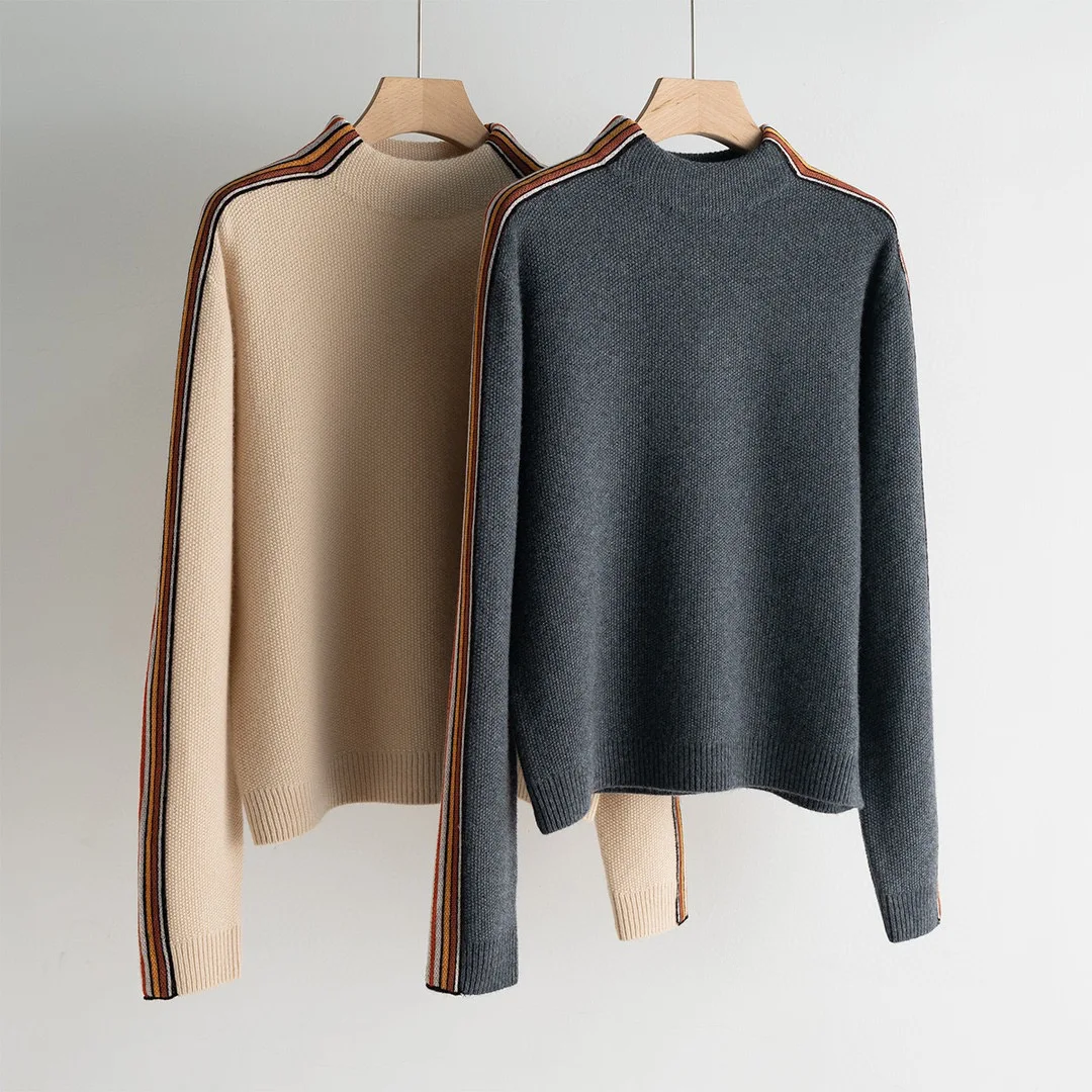 Autumn Winter Casual Cashmere Side Striped Half High Collar Knitted Sweater
Autumn Winter Casual Cashmere Side Striped Half High Collar Knitted Sweater