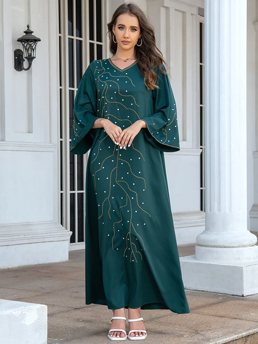 

Muslim Arabian Women Dubai Abaya Hijab Long Dress Loose Robes Longues Femmes Middle East kaftan Fashion Beading Maxi Dresses