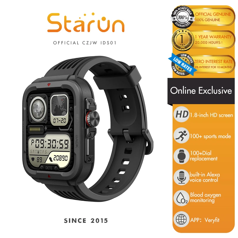 Starun IDS01 Outdoor Sport Military Smart Watch For Men Women Bluetooth Call Alexa Build-in 5ATM Smartwatch Fitness Tracker
Starun IDS01 Outdoor Sport Military Smart Watch For Men Women Bluetooth Call Alexa Build-in 5ATM Smartwatch Fitness Tracker