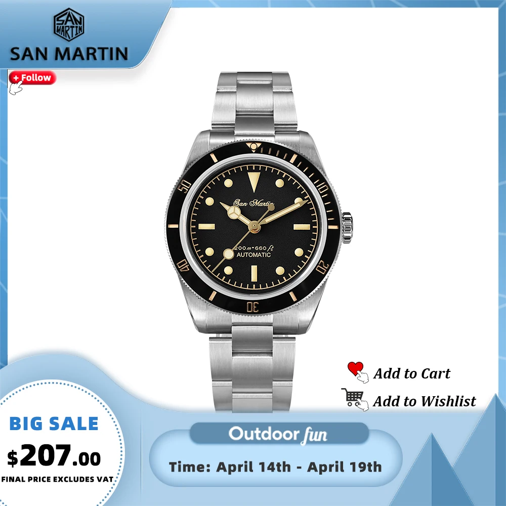 

San Martin 38mm Men Retro 6200 Diver Watch New Upgrade SN0004 NH35 Automatic Mechanical Fly Clasp Steel Watches 20Bar Luminous