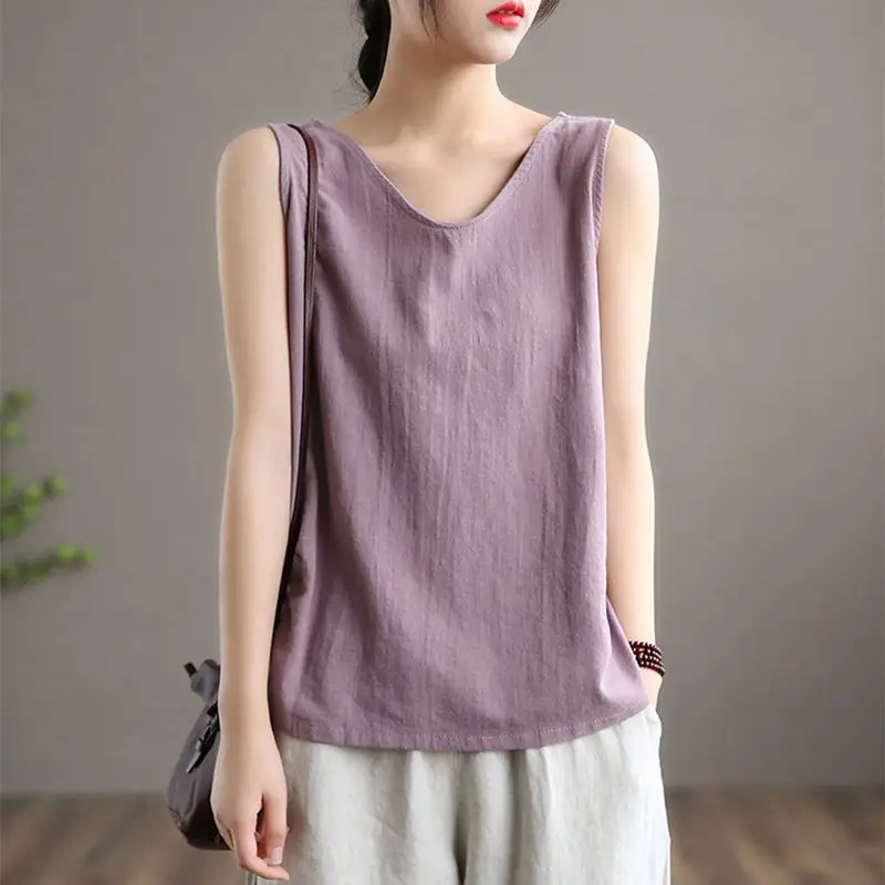 2022 new Women Summer New Fashion Cotton Linen Loose Tops Vest Sleeveless O-neck Solid Beach Tops Tanks Casual Shirt Running gym
2022 new Women Summer New Fashion Cotton Linen Loose Tops Vest Sleeveless O-neck Solid Beach Tops Tanks Casual Shirt Running gym