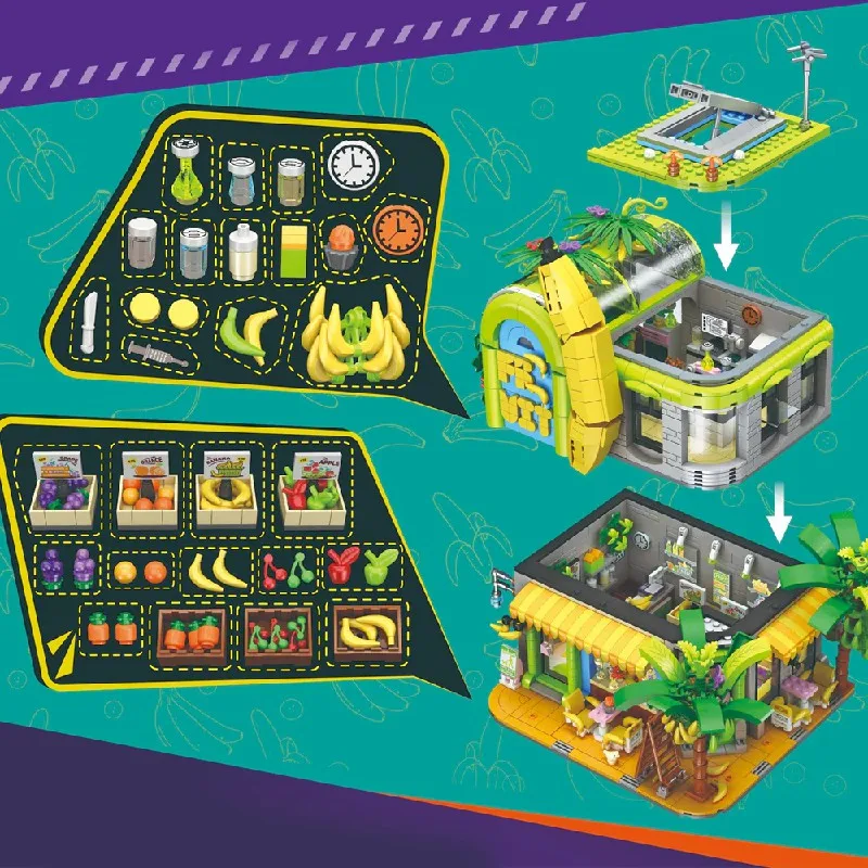 2165PCS Banana Shop House Building Set,City Store Architecture Modular Building Block Assembly Model Kit, Toys Gifts For Adult 2165PCS Banana Shop House Building Set,City Store Architecture Modular Building Block Assembly Model Kit, Toys Gifts For Adult