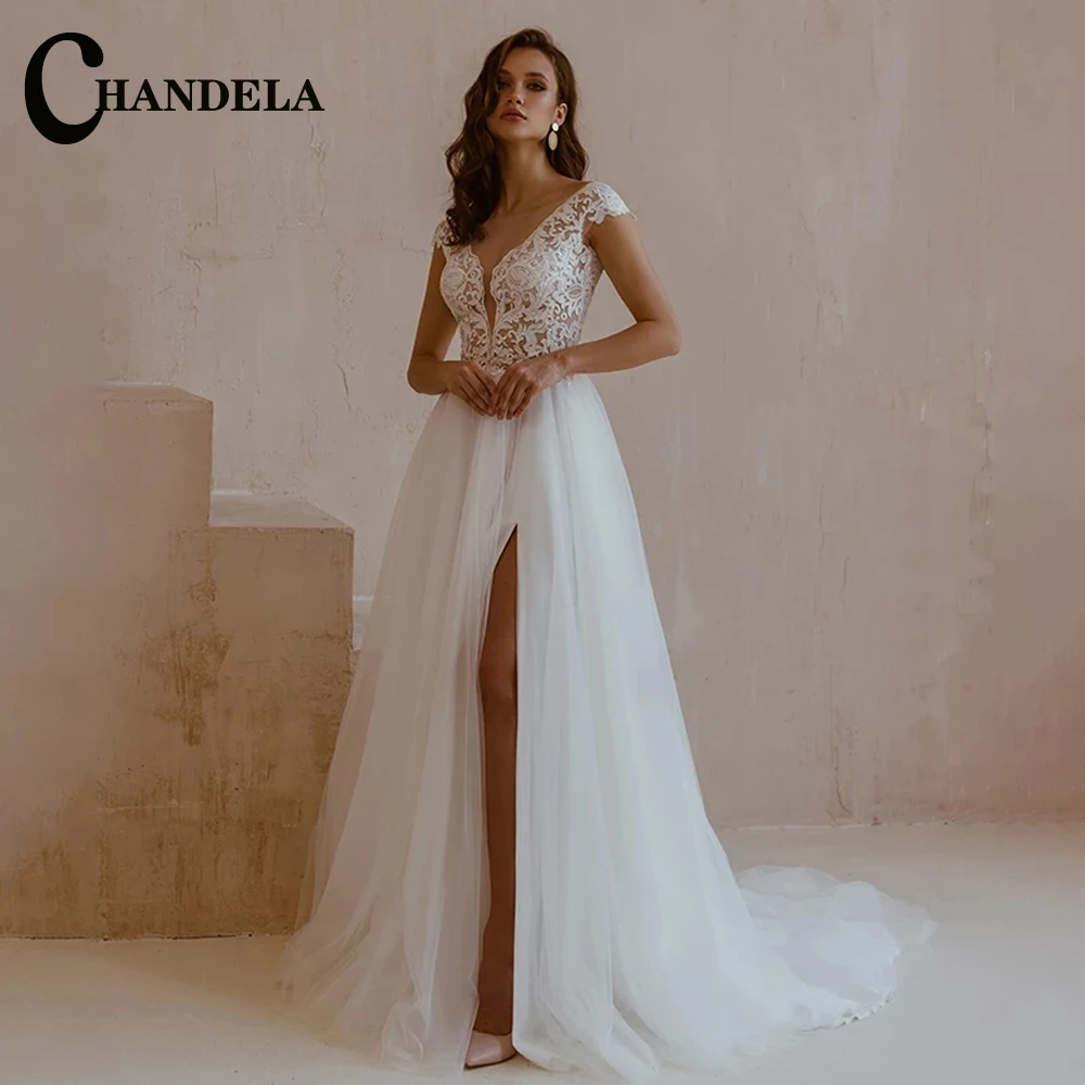 Женское свадебное платье CHANDELA, простое платье с глубоким круглым вырезом и разрезом, свадебное платье
Женское свадебное платье CHANDELA, простое платье с глубоким круглым вырезом и разрезом, свадебное платье