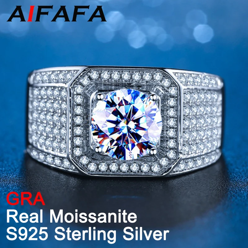 

1/2/3/5/10 Carat D Color Brilliant Moissanite Rings for Man S925 Silver Sparkle Moissanita Lab Diamond Men Ring Fine Jewelry GRA