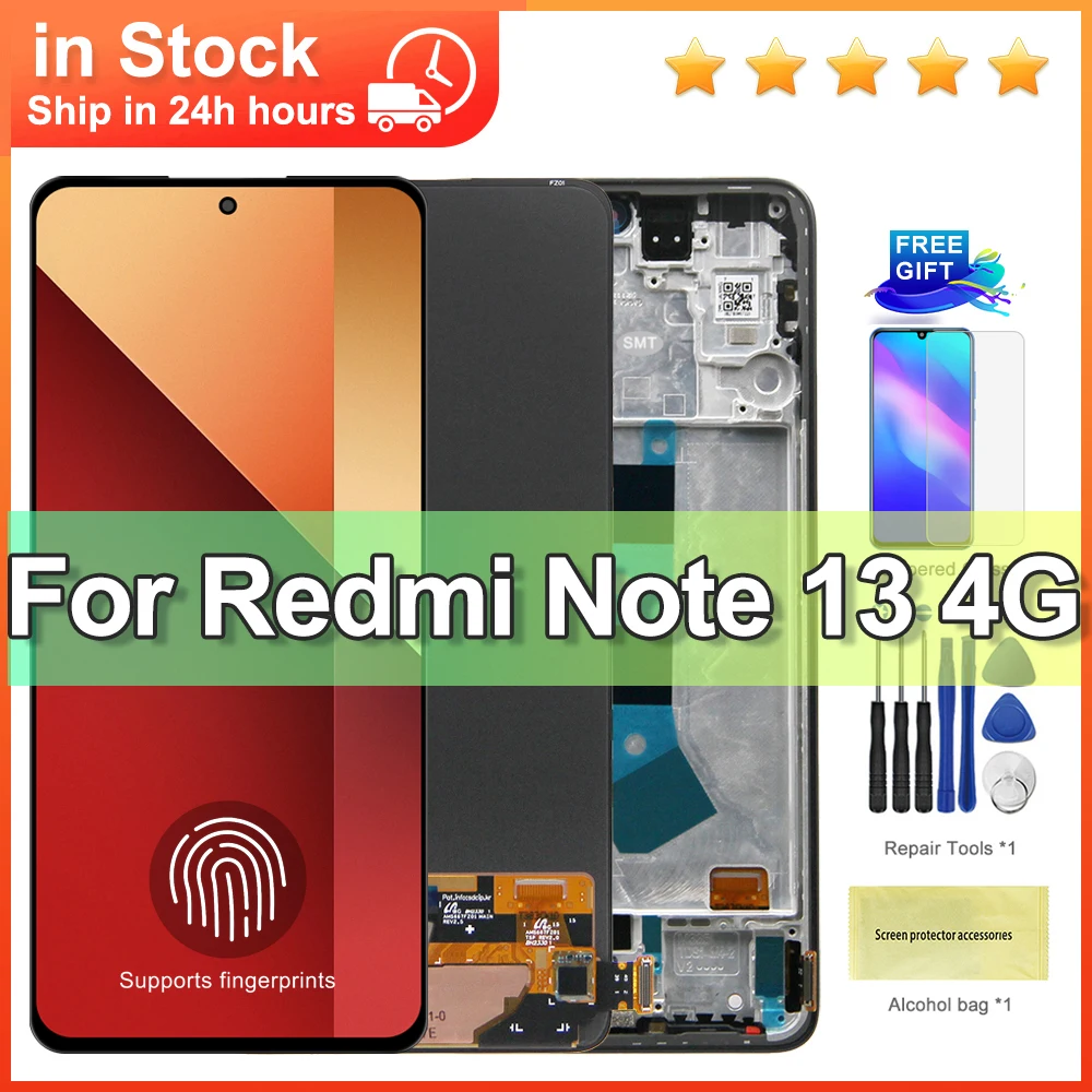 

6.67'' AMOLED For Xiaomi Redmi Note 13 4G LCD 23129RAA4G Display With Frame Touch Screen Digitizer Assembly Replacement