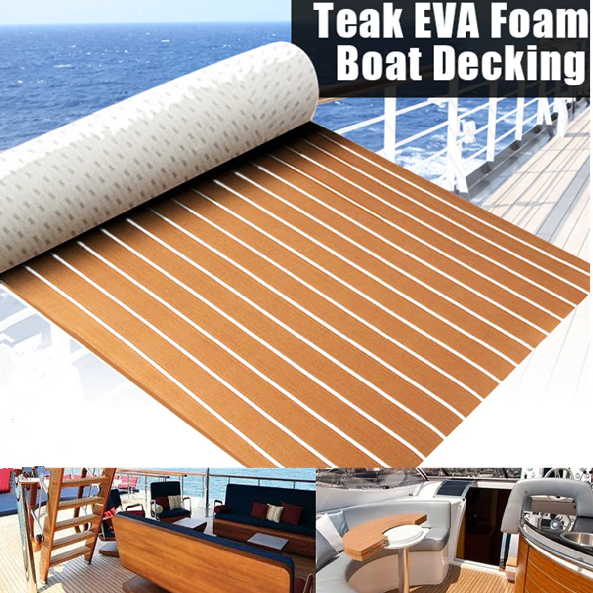 

2400x600x6mm EVA Foam Faux Teak Decking Sheet Marine Boat Flooring Pad Self Adhesive Non-slip Yacht Flooring Pad RV Floor Mat