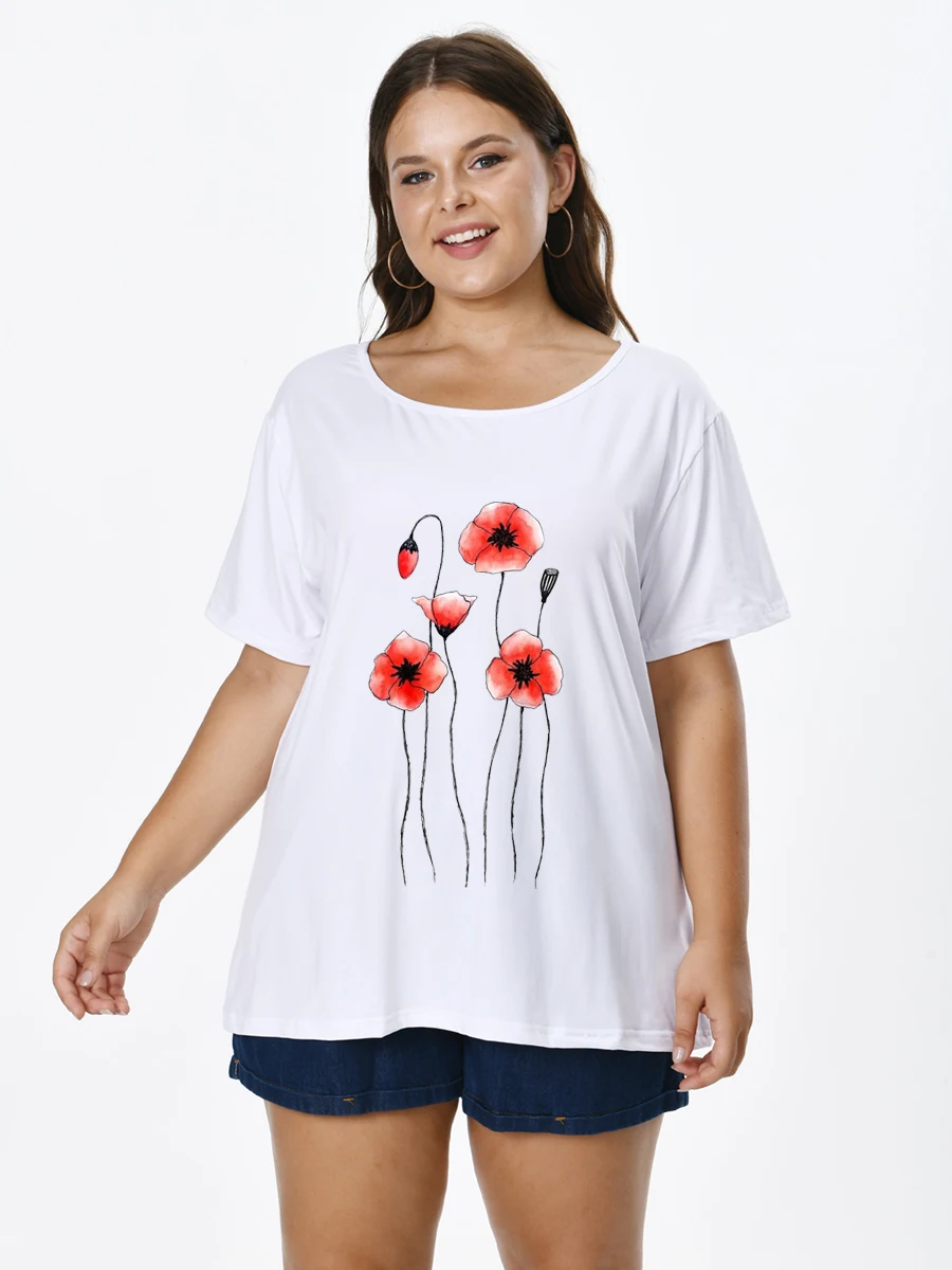 Plus Size Women T-shirt With Flowers Print O-neck Short Sleeve Tops for FEMMES Large Tunics Blouses Mujeres Talla 22061404
Plus Size Women T-shirt With Flowers Print O-neck Short Sleeve Tops for FEMMES Large Tunics Blouses Mujeres Talla 22061404