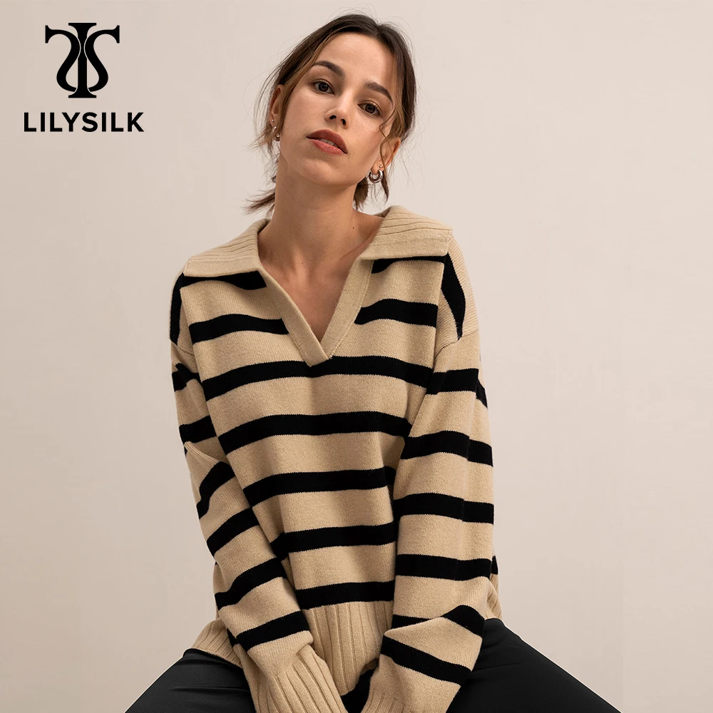 LILYSILK Pure Wool Stripe Sweater For Women Classic Winter Top Polo V-neck Casual Ladies Thick Essential Clothes Free Shipping
LILYSILK Pure Wool Stripe Sweater For Women Classic Winter Top Polo V-neck Casual Ladies Thick Essential Clothes Free Shipping