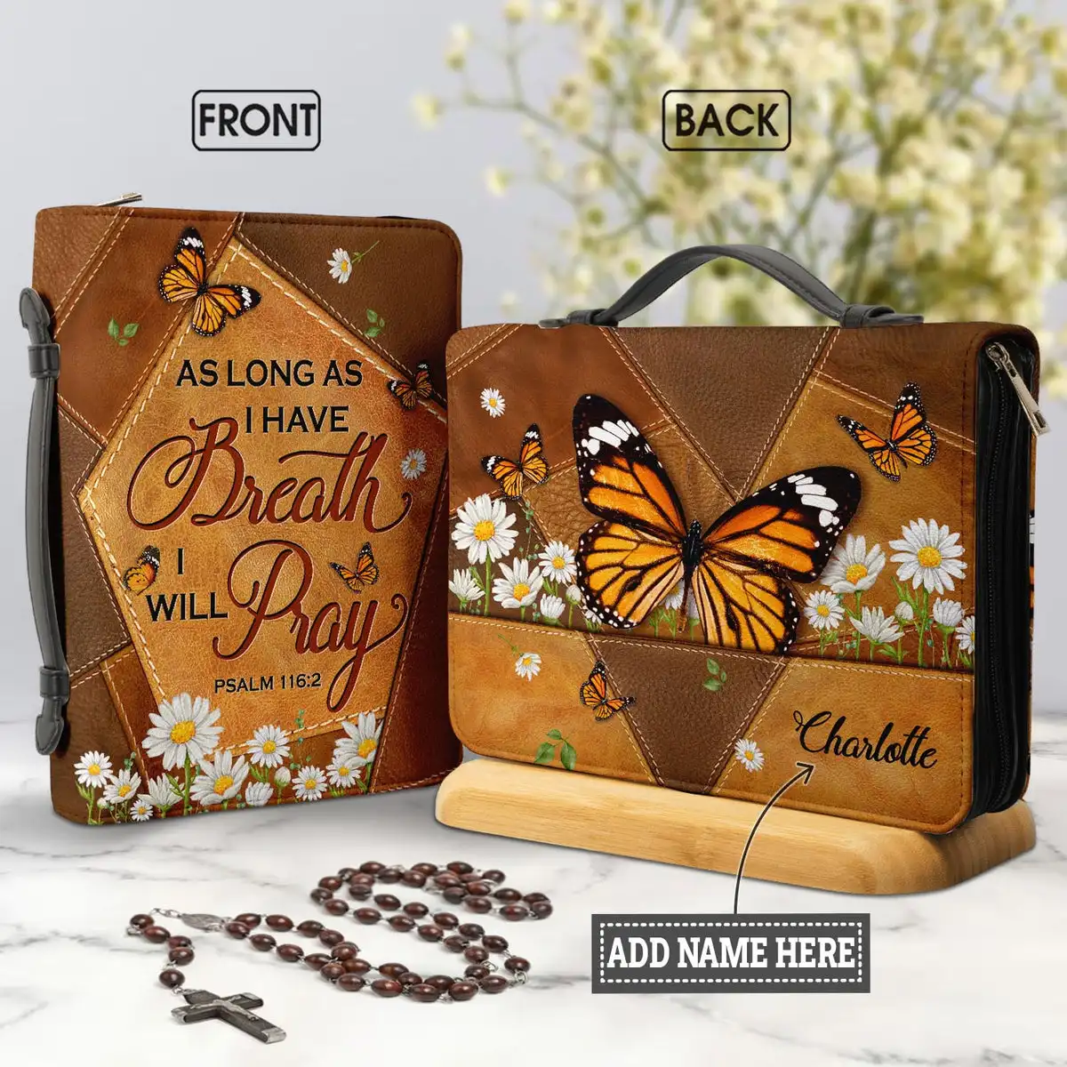 

Pretty Butterflies Daisy Design Bible Cover Case Women Bible Storage Bags As Long As I Have Breath I Will Pray Handbag Custom