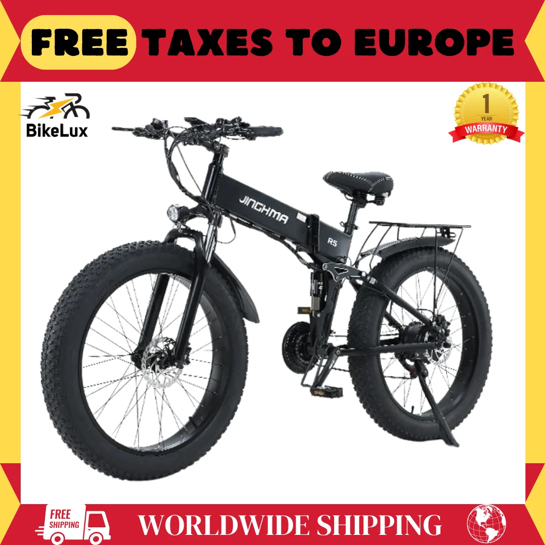 

JINGHMA NEW R5 1000W Electric Bicycle 26 Inch Men's Bike 4.0 Fat Tires Ebike 48V 14AH Lithium Battery 45KM/H Mountain Motorcycl