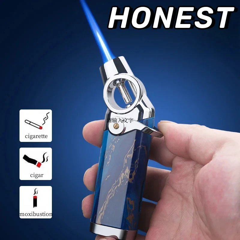 

Honest New Metal Blue Flame Windproof Direct Torch Butane Gas Lighter Portable Outdoor Igniting Cigar Igniting Tool Men's Gift