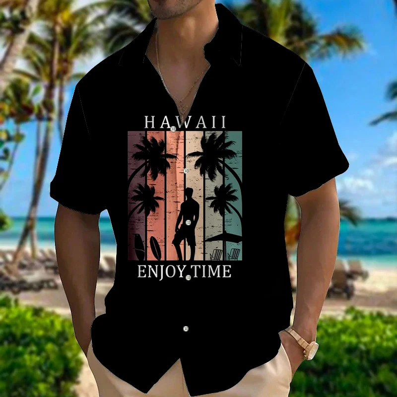 

2024 New Hawaiian Men's Shirts Coconut Print Short Sleeve Shirt Button Loose Top Fit Seaside Holiday Men's Clothing Tiki 5XL
