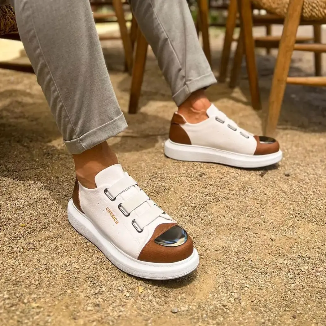 

CHEKICH Original Brand Tan Color 2024 men's sneakers for Summer with Elastic band, Mirror Decorated quality leather Shoes CH251