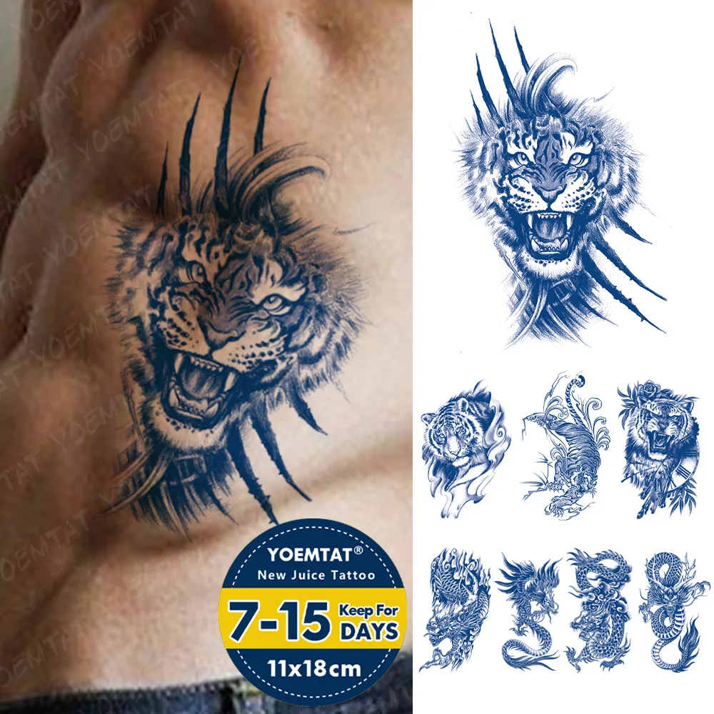 

Полуперманентные татуировки с тигром, драконом, животными, соком, чернилами, водостойкие Временные татуировки, наклейки для боди-арта, искусственные татуировки для женщин и мужчин